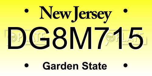 DG8M715 New Jersey License Plate