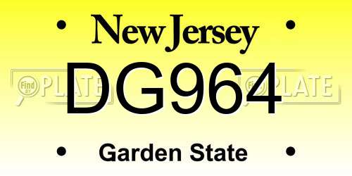 DG964 New Jersey License Plate