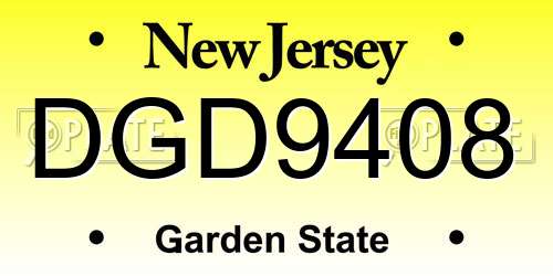 DGD9408 New Jersey License Plate