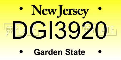 DGI3920 New Jersey License Plate