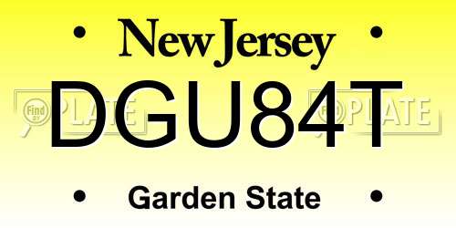 DGU84T New Jersey License Plate