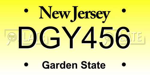DGY456 New Jersey License Plate