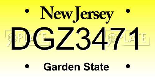 DGZ3471 New Jersey License Plate