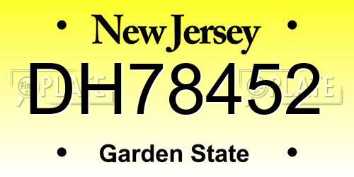 DH78452 New Jersey License Plate