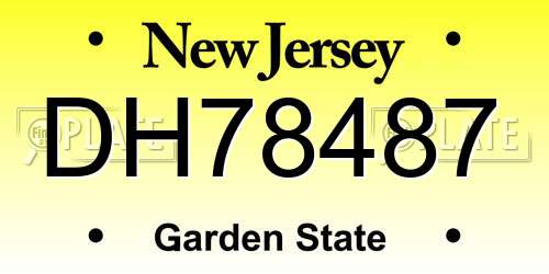 DH78487 New Jersey License Plate