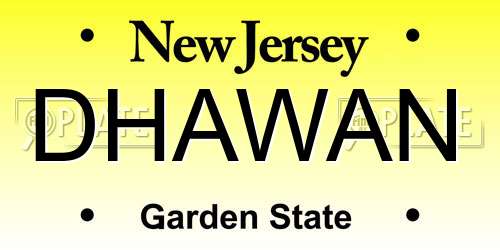 DHAWAN New Jersey License Plate