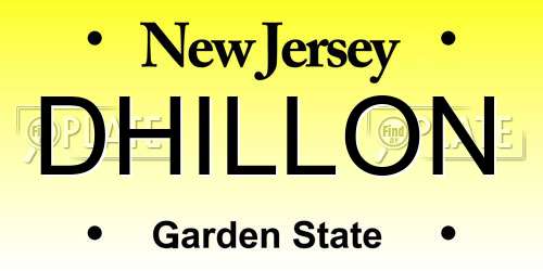 DHILLON New Jersey License Plate