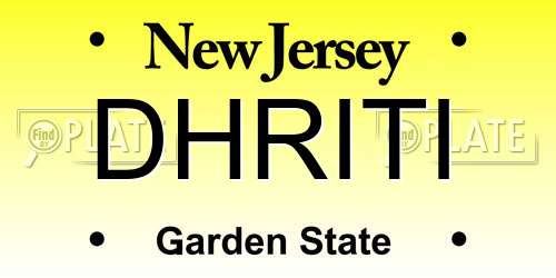 DHRITI New Jersey License Plate