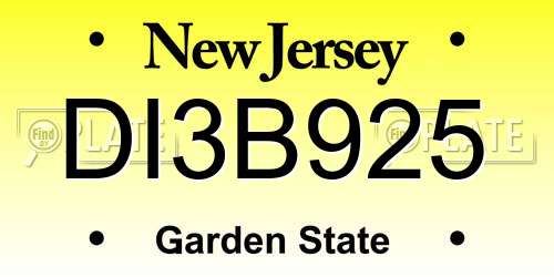 DI3B925 New Jersey License Plate