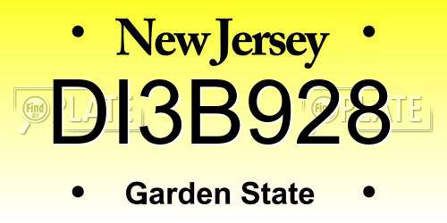 DI3B928 New Jersey License Plate