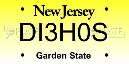 DI3H0S New Jersey License Plate