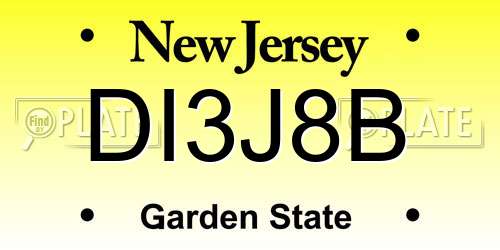 DI3J8B New Jersey License Plate