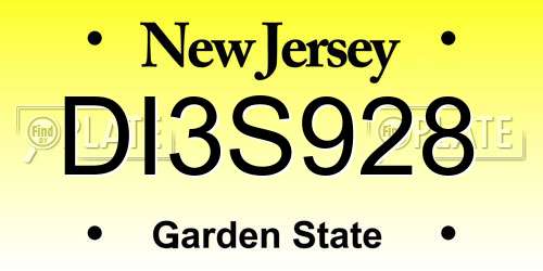 DI3S928 New Jersey License Plate