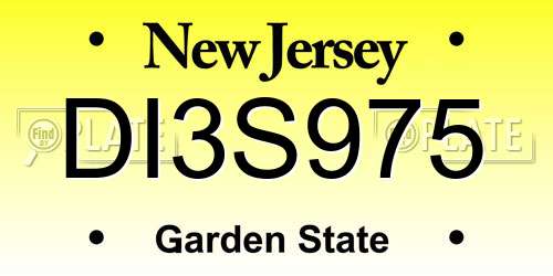 DI3S975 New Jersey License Plate