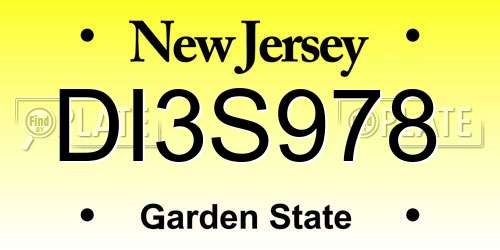 DI3S978 New Jersey License Plate