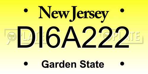 DI6A222 New Jersey License Plate