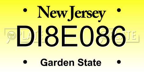 DI8E086 New Jersey License Plate