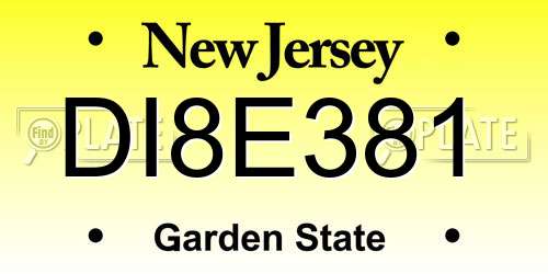 DI8E381 New Jersey License Plate