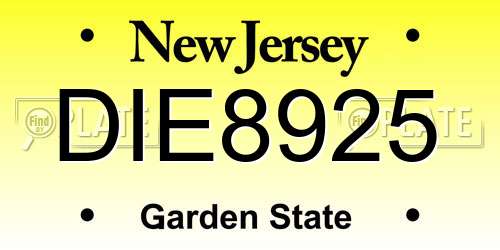 DIE8925 New Jersey License Plate