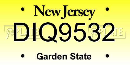 DIQ9532 New Jersey License Plate
