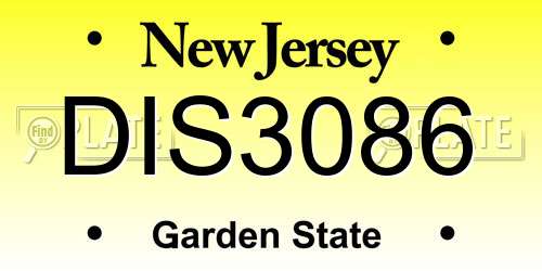 DIS3086 New Jersey License Plate