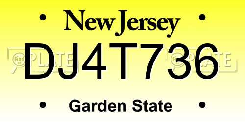 DJ4T736 New Jersey License Plate