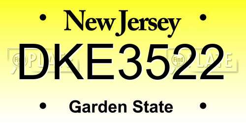 DKE3522 New Jersey License Plate