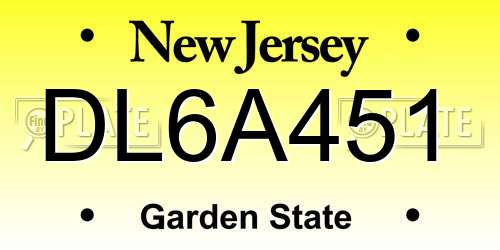 DL6A451 New Jersey License Plate