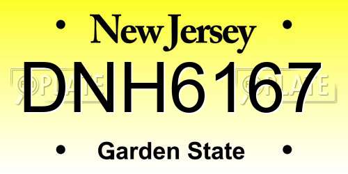 DNH6167 New Jersey License Plate