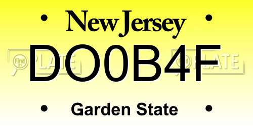 DO0B4F New Jersey License Plate