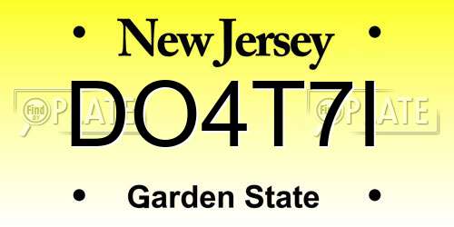 DO4T7I New Jersey License Plate
