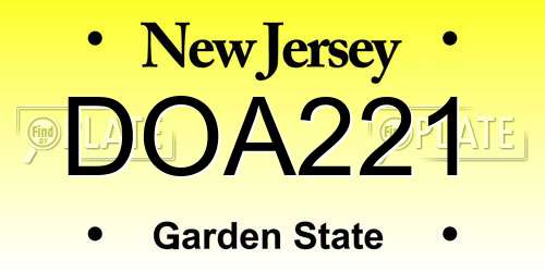 DOA221 New Jersey License Plate