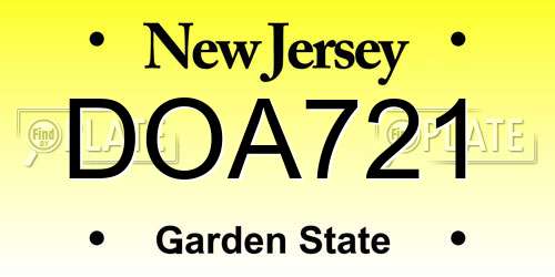 DOA721 New Jersey License Plate