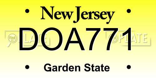DOA771 New Jersey License Plate
