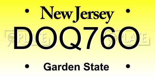 DOQ76O New Jersey License Plate