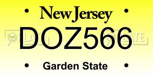 DOZ566 New Jersey License Plate