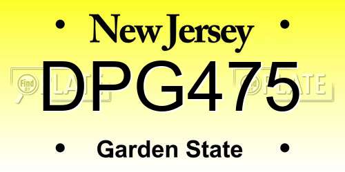 DPG475 New Jersey License Plate