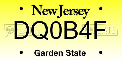 DQ0B4F New Jersey License Plate