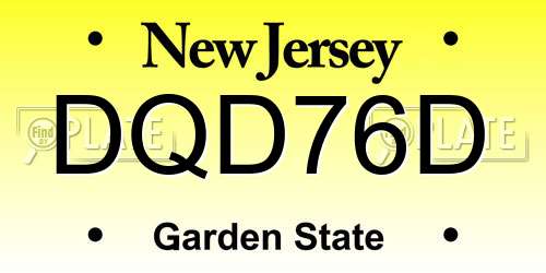DQD76D New Jersey License Plate