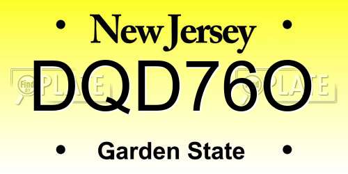 DQD76O New Jersey License Plate