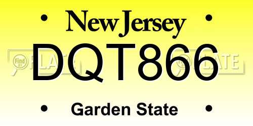DQT866 New Jersey License Plate