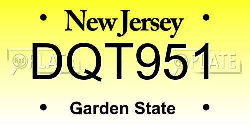 DQT951 New Jersey License Plate
