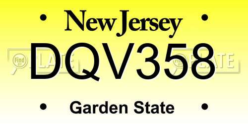 DQV358 New Jersey License Plate