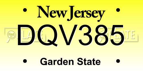 DQV385 New Jersey License Plate
