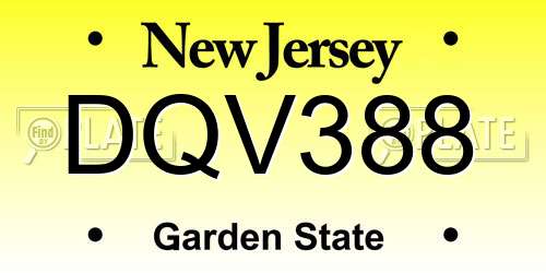 DQV388 New Jersey License Plate