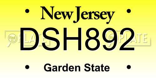 DSH892 New Jersey License Plate