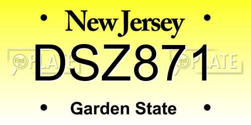 DSZ871 New Jersey License Plate