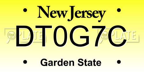 DT0G7C New Jersey License Plate