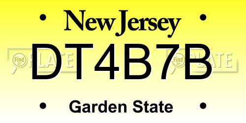 DT4B7B New Jersey License Plate