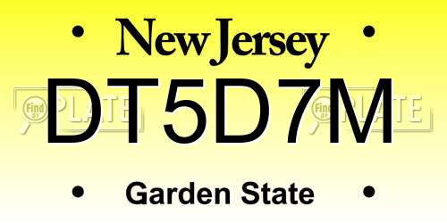 DT5D7M New Jersey License Plate
